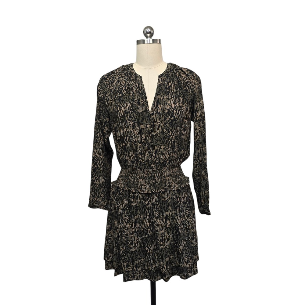 Rails Jasmine Olive Static Zebra Print Long Sleeve‎ V Neck Mini Dress XS